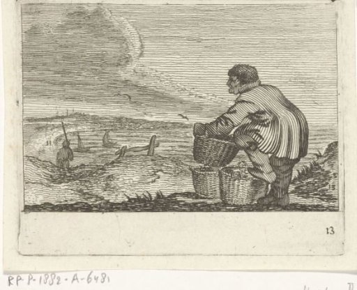 Dune landscape with a man with three baskets