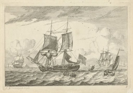 Sailing ships on rough water