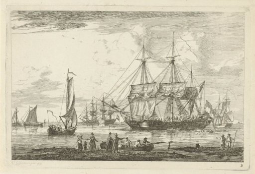 Two three-masters and other ships