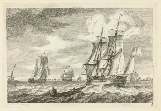 Brig and Other Ships on a Wide Waterway