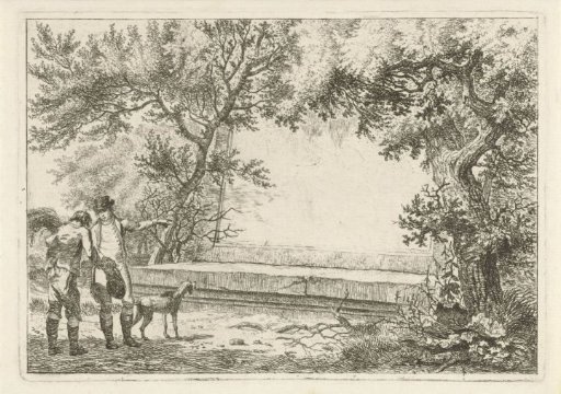 Two Men at a Stone Cartouche