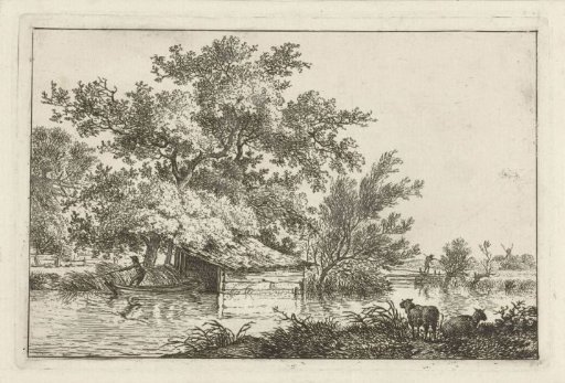 Small boat near a boathouse