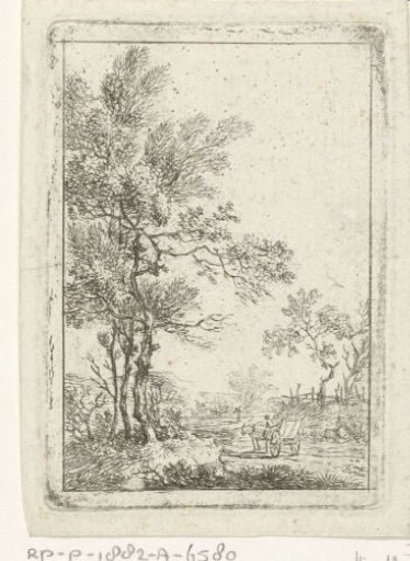 Landscape with a tall tree group and horse and cart