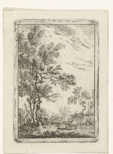 Landscape with a tall tree and horse and cart