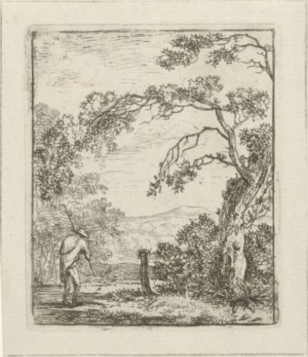 Landscape with a man carrying a knapsack