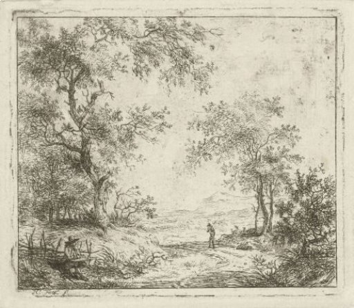 Landscape with a sketcher and a walker