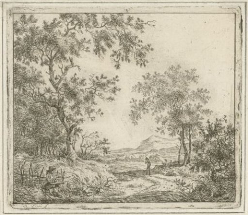 Landscape with a sketcher and a walker