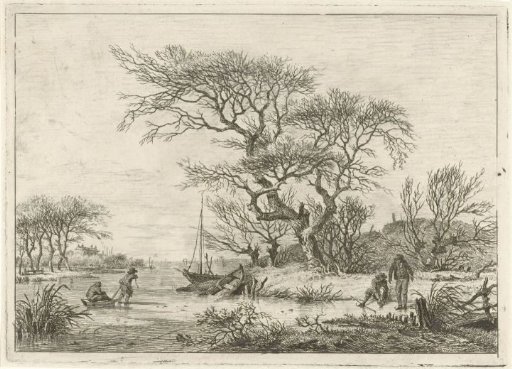 Winter landscape with skaters