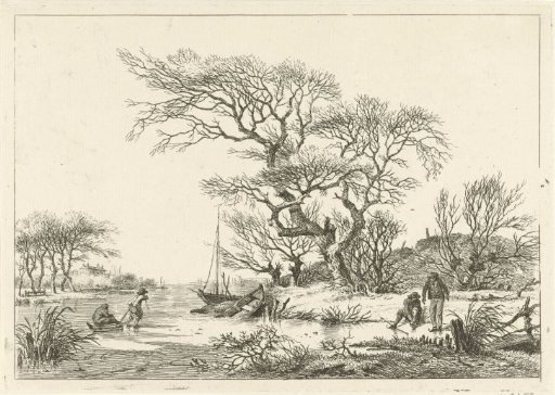 Winter landscape with skaters