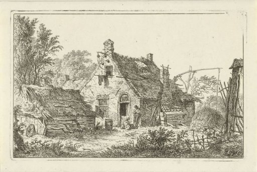 Farmhouse with a standing man and a sitting woman