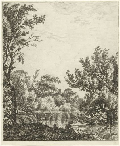 Landscape with woman at the waterside