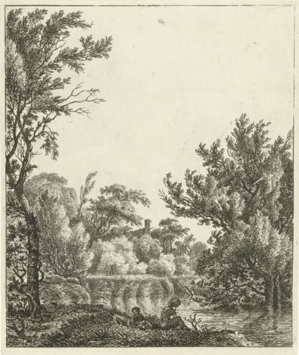 Landscape with woman at the waterside