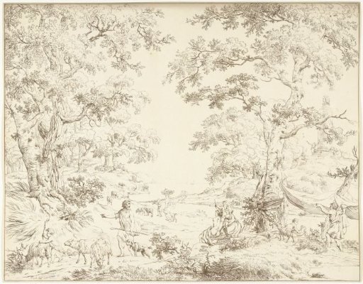 Arcadian landscape with statue of Janus