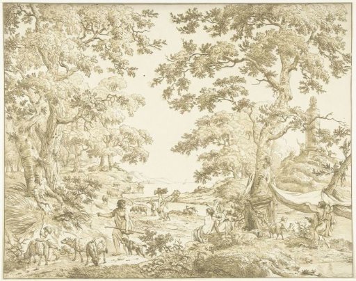 Arcadian landscape with statue of Janus