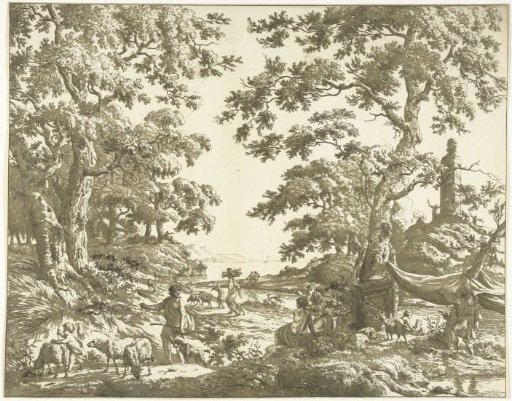 Arcadian landscape with statue of Janus