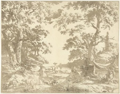 Arcadian landscape with statue of Janus