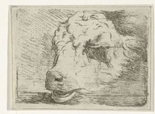 Head of a calf, resting on a beam