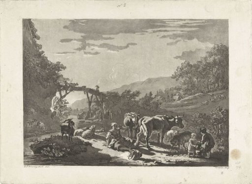 Landscape with milkmaid and wooden bridge
