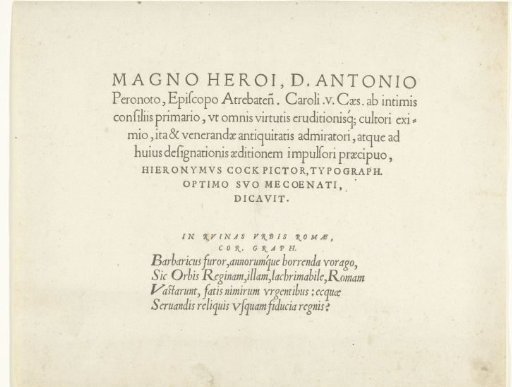 Dedication by Hieronymus Cock for Antonius Perenot