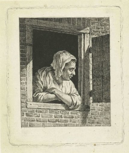 Woman leaning on arms in window opening