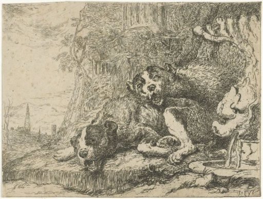 Two recumbent dogs