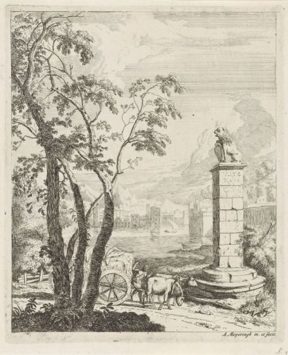 Landscape with a Hay Wagon and a Monument