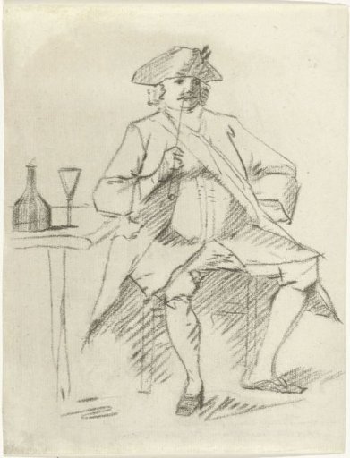 Man with a pipe sitting at a table