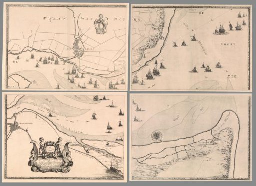 Map of the Mouth of the Meuse with postal routes, consisting of four parts