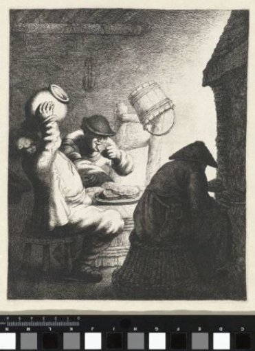 Figures Eating Pancakes in an Interior