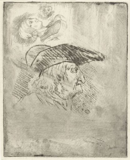Study sheet with a man's head with a cap and a woman with a cap