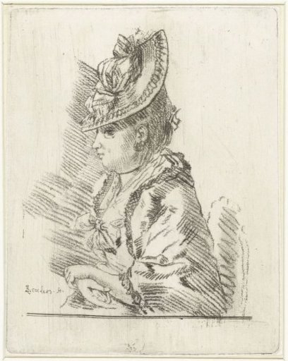 Portrait of a young lady with a hat in profile to the left