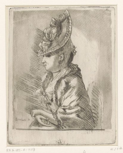 Portrait of a young lady with a hat in profile to the left