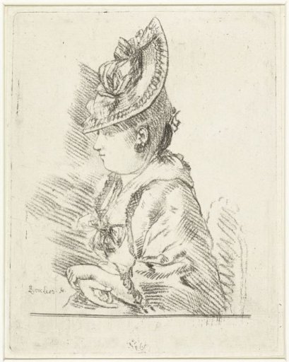Portrait of a young lady with a hat in profile to the left