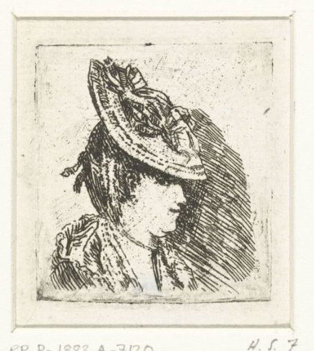 Head study of a young woman with a hat