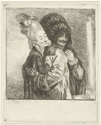 A man and a woman dress up in front of the mirror
