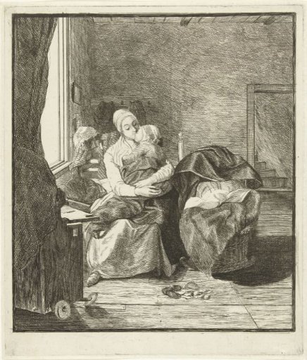 Mother with a sleeping child before the window