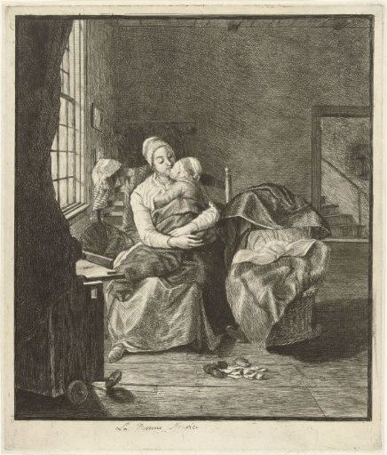 Mother with a sleeping child before the window