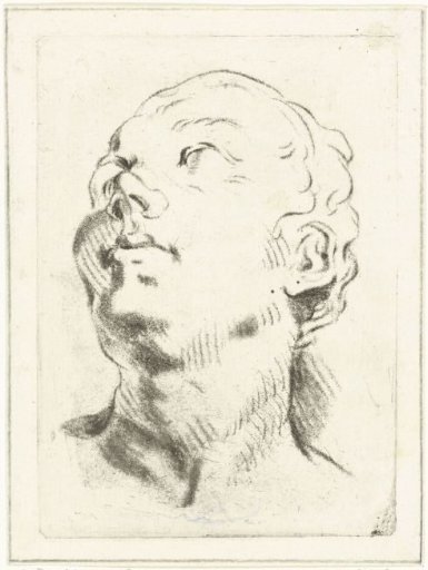 Study sheet with a head, the gaze directed upwards