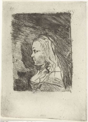 Bust of a young woman in profile facing left