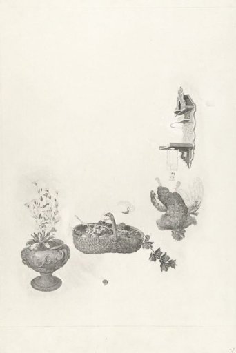 Woman with a basket of fruit in her hand by the window