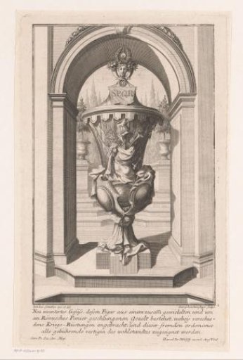 Garden vase with coat of arms trophy and the abbreviation of the text Senatus Populusque Romanus