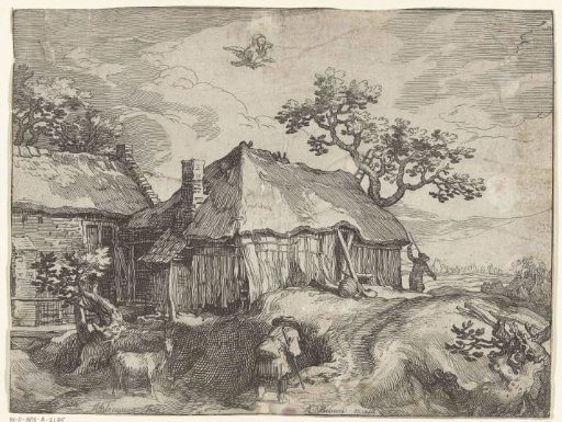 Landscape with farmhouse and abduction of Ganymede