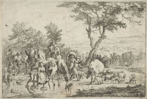 Peasants Crossing a Stream with Their Flock