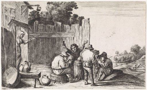 Five peasants around a barrel