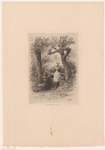 Peasant Woman on the Edge of a Water Well, Looking at a Flower in Her Hand