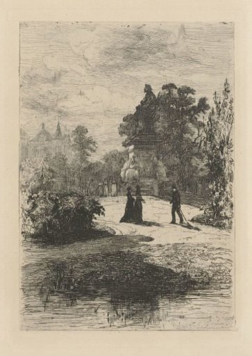View of the statue of Vondel in the Vondelpark