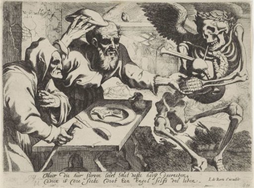 Old Couple with the Death Playing Bagpipes