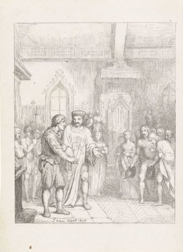 Baldwin Count of Flanders and farmer Cnillis shake hands