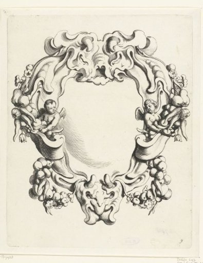 Cartouche with scrollwork ornament with two putti