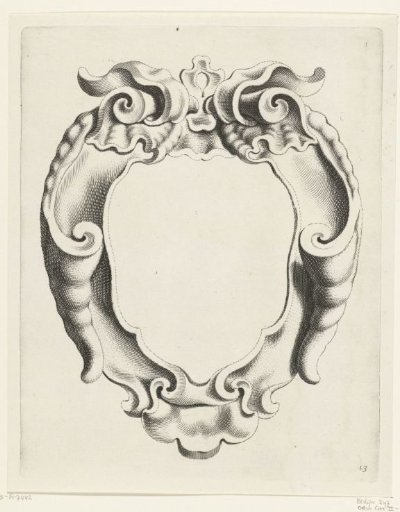 Cartouche with scrollwork ornament with edges curling inward